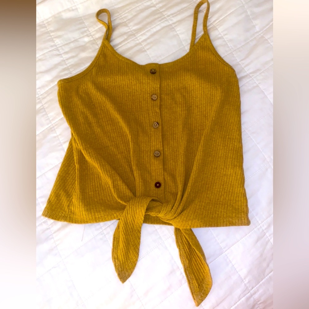 Vestique Mustard Yellow Front Tie Tank Top
